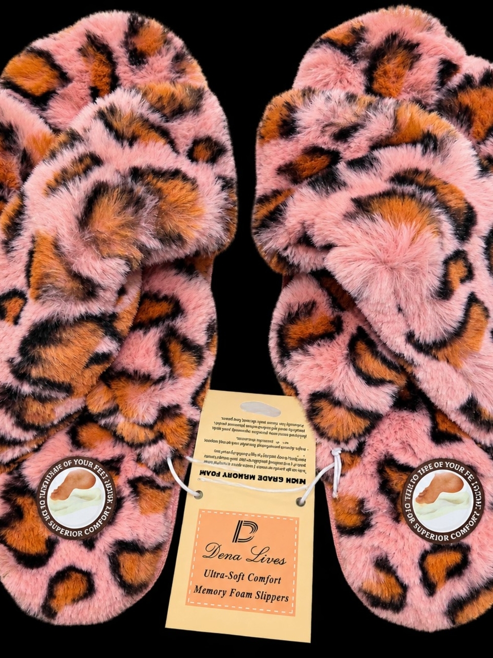 Dena Lives Pink Leopard Print Faux Fur Slippers